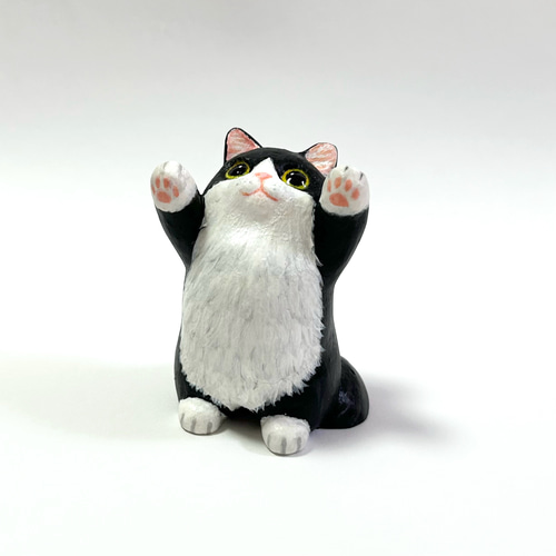 白黒ハチワレ猫の置物(長毛種) その他インテリア雑貨 猫ハウス 通販