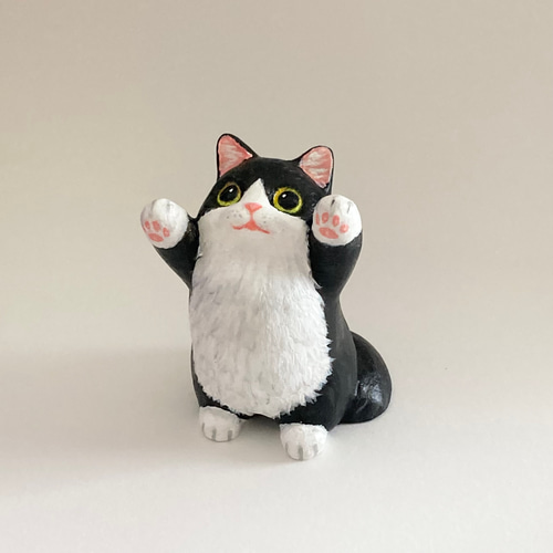 白黒ハチワレ猫の置物(長毛種) その他インテリア雑貨 猫ハウス