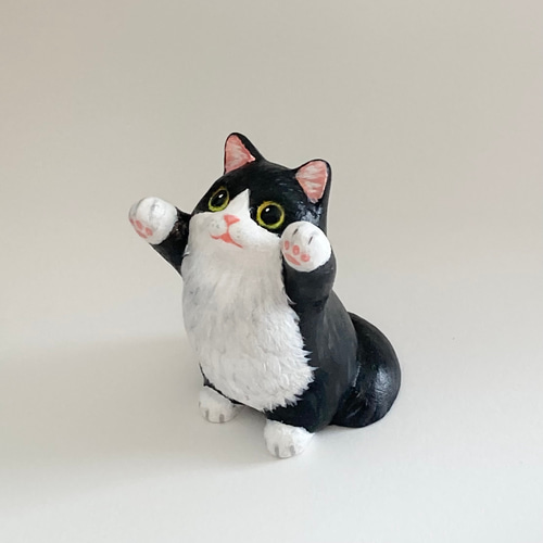 猫の額　ハチワレ　アート　インテリア　オブジェ　レア　希少 白黒ハチワレ猫の置物(長毛種) その他インテリア雑貨 猫ハウス