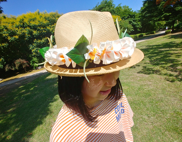 夏威夷帽花環（成人） 帽子配件 雞蛋花絲帶花環 草裙舞和婚禮 夏威夷室內裝飾 第6張的照片