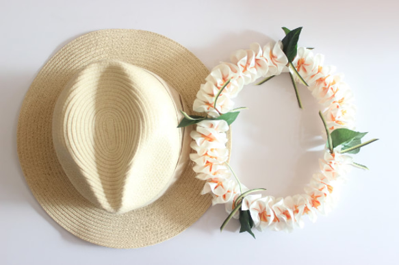 夏威夷帽花環（成人） 帽子配件 雞蛋花絲帶花環 草裙舞和婚禮 夏威夷室內裝飾 第9張的照片