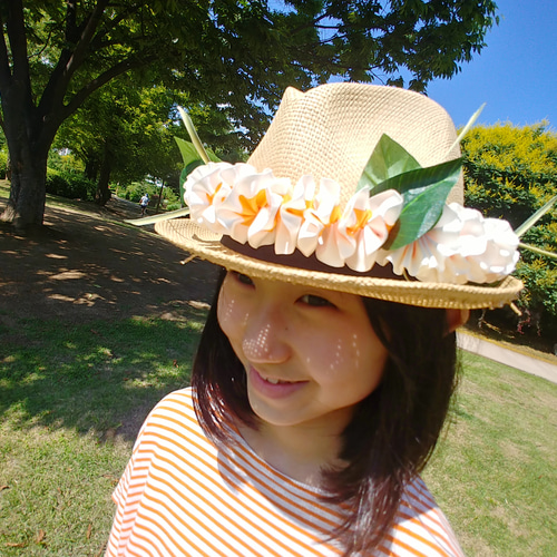 ハワイアンハットレイ（大人用） 帽子用アクセサリー プルメリア