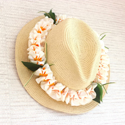 ハワイアンハットレイ（大人用） 帽子用アクセサリー プルメリア リボンレイ フラダンスや結婚式  ハワイアンインテリア 1枚目の画像