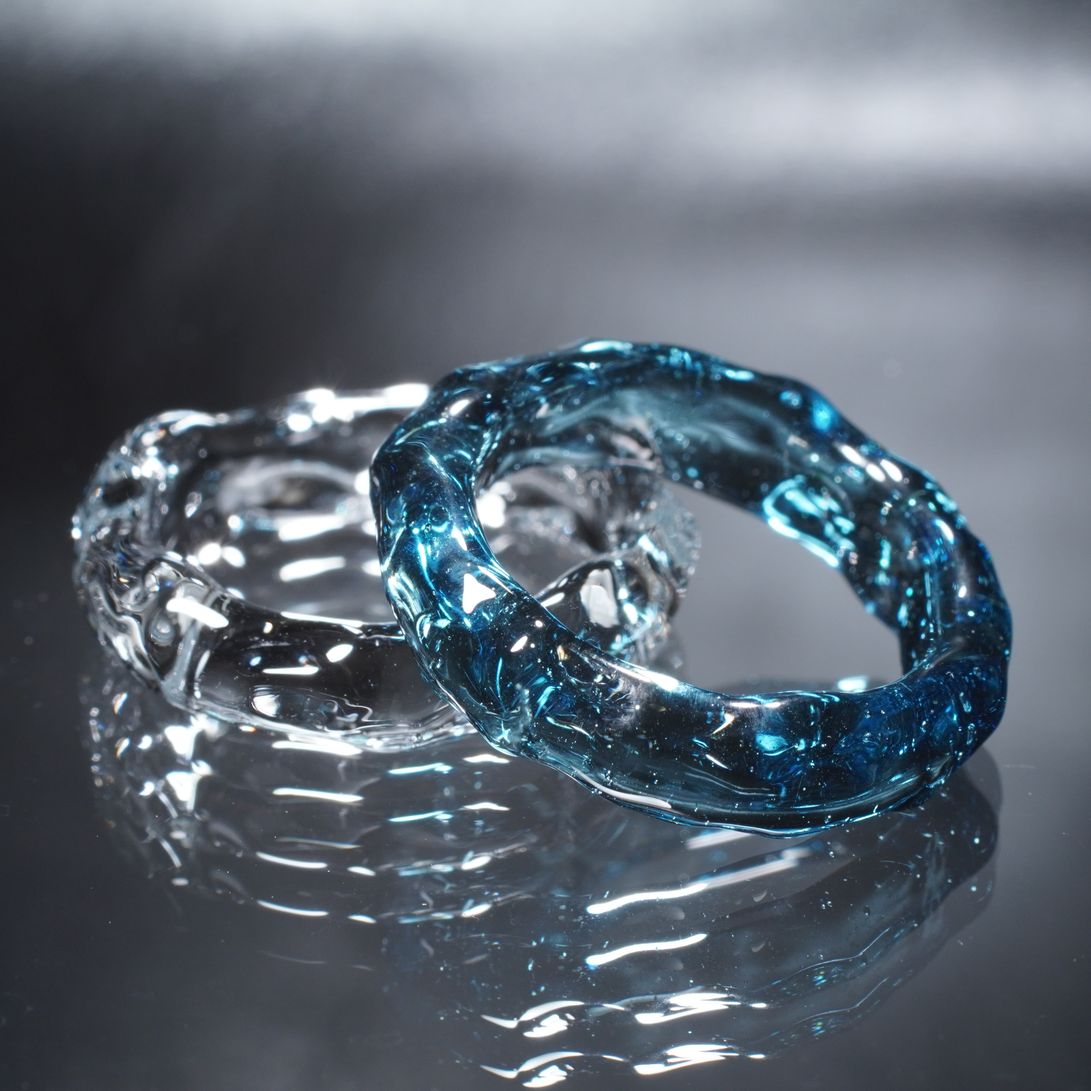 ガラスの氷　Blue Stardust Ring & Clear Glass Ring　（２点セット）