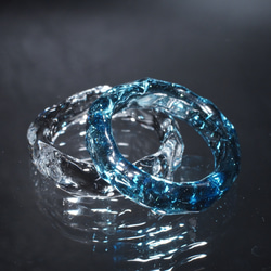 ガラスの氷　Blue Stardust Ring & Clear Glass Ring　（２点セット） 2枚目の画像