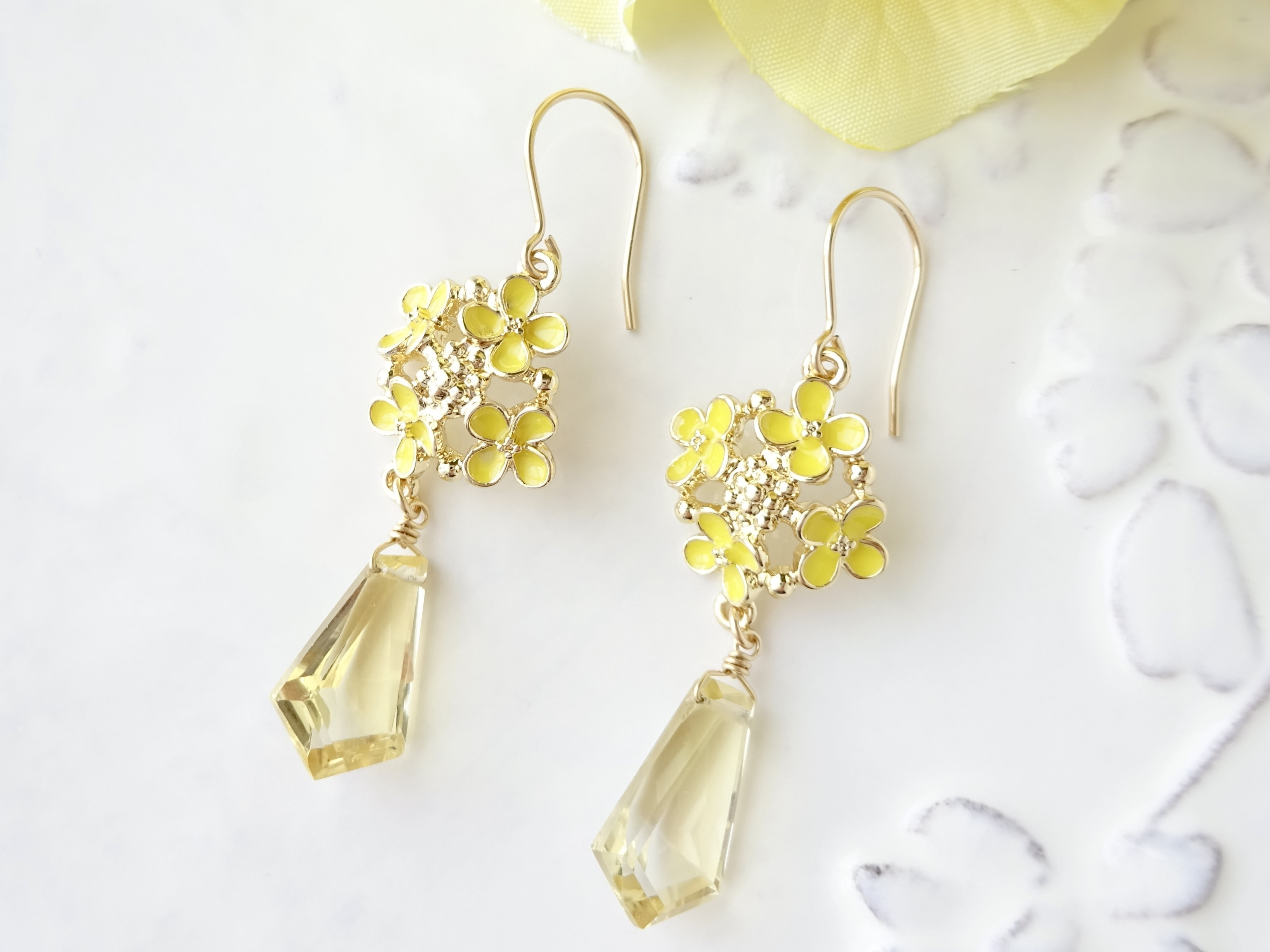 シトリン＆14KGF 菜の花ドロップピアス