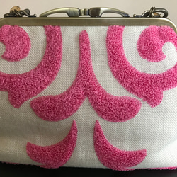 爽やかに持てる！リネンにピンクのデザイン刺繍が魅力的なバンブーバッグ 11枚目の画像