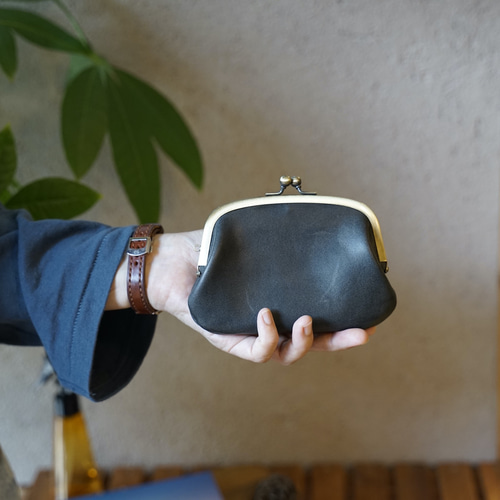 本革 親子がまぐちの小さなお財布（ブラック） がま口 BLESS 通販