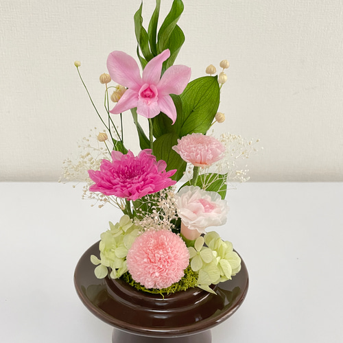 プリザーブドフラワー仏花 ガラスドーム入り大サイズ 一基