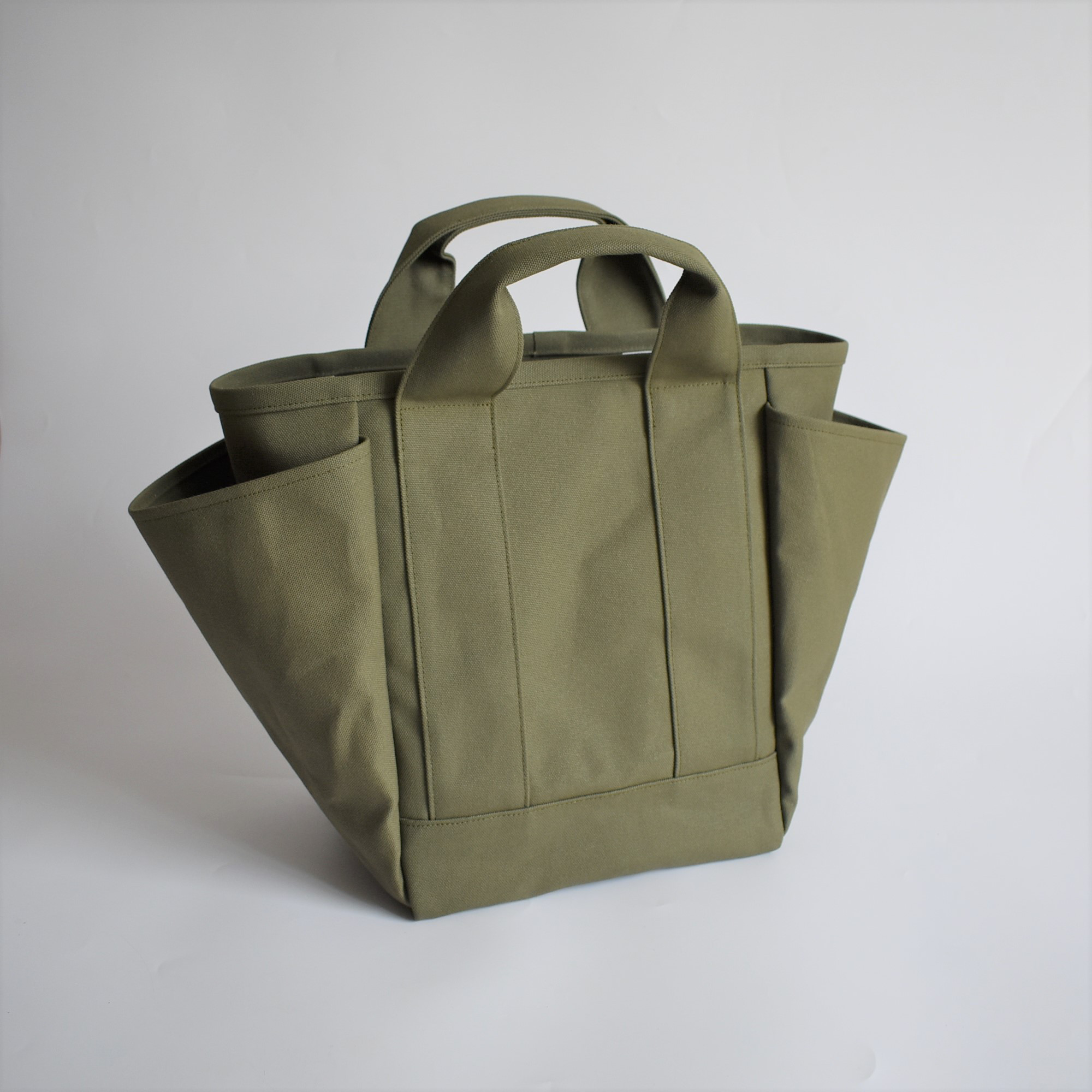 LOOK1 TOTE BAG(オリーブ/カーキ)帆布 トートバッグ キャンバス 大容量 マチ広め ポケット4