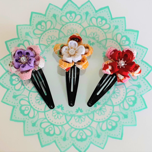 AY つまみ細工 和柄お花のパッチンピン 3つセット ヘアピン LABOR  