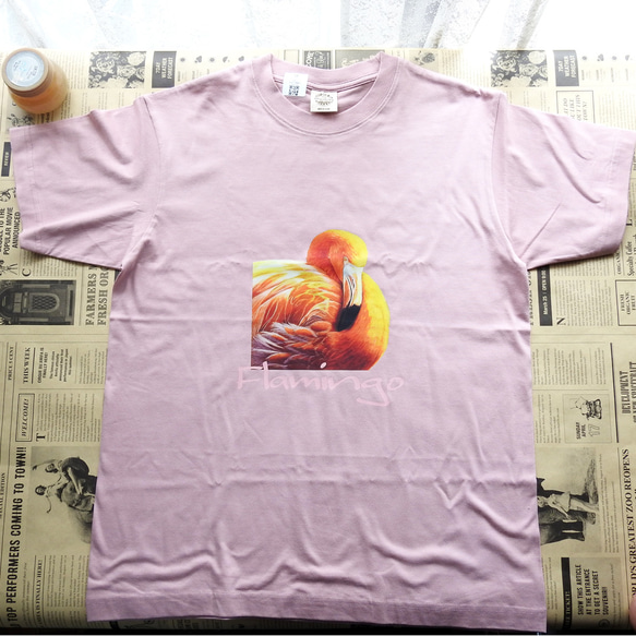 オーガニックコットンアートTシャツ「Flamingo」 フラミンゴ ユニセックス SDGs 2枚目の画像