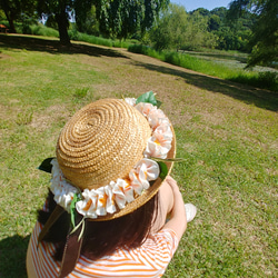ハワイアンハットレイ（子供用全２色）帽子用アクセサリー プルメリア リボンレイ フラダンスや結婚式 ハワイアンインテリア 7枚目の画像