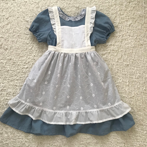 フリルエプロン 70〜130サイズ ハロウィン仮装も ホワイト 刺繍 子供服