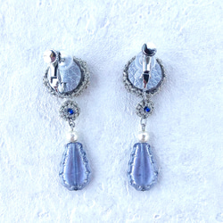 銀色の糸で編んだビジュー飾りイヤリング(Blue) 6枚目の画像