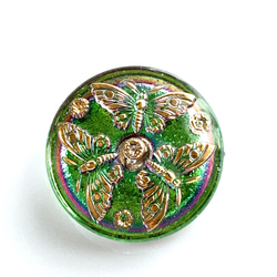 チェコガラスボタン　蝶　玉虫色/緑/ピンク　27mm 1枚目の画像