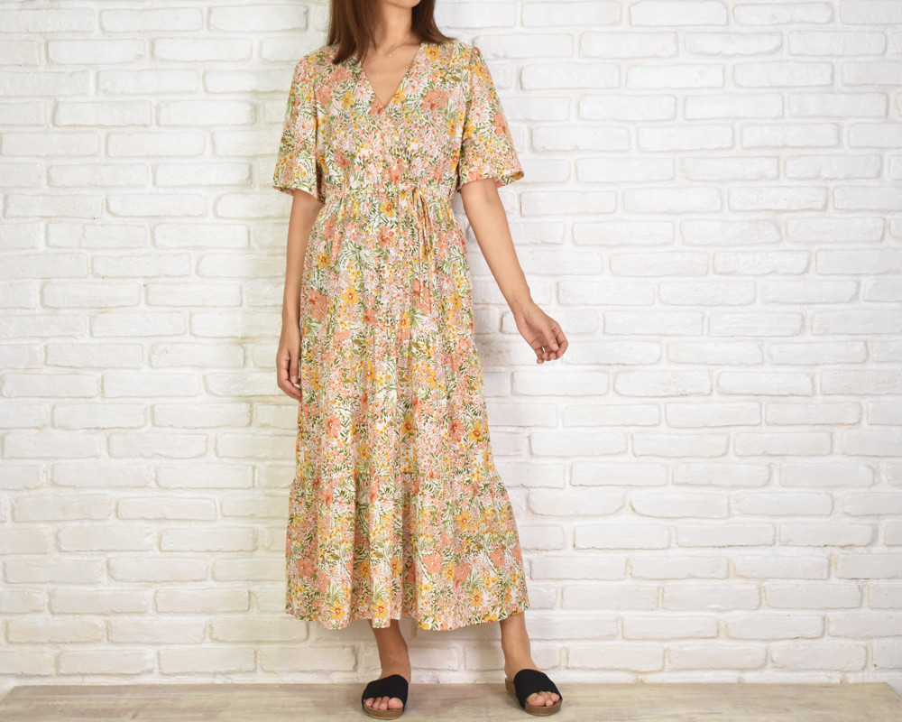 花柄カシュクールティアードワンピース