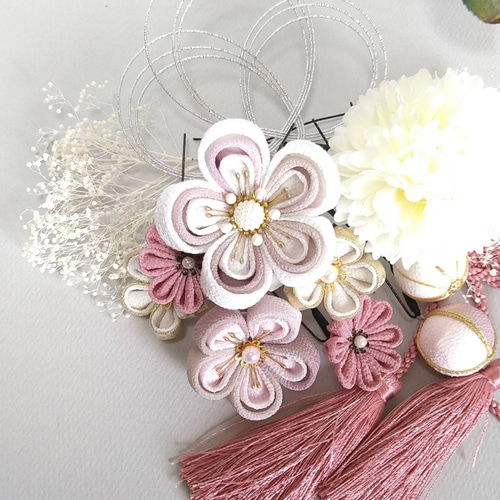 つまみ細工髪飾り #19-24ピンク系Uピンセット ヘアピン mameまめ工房