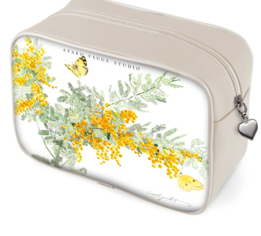 ミモザ　カメラand化粧ポーチ（大）イタリアンビニル仕上げと革仕上げ