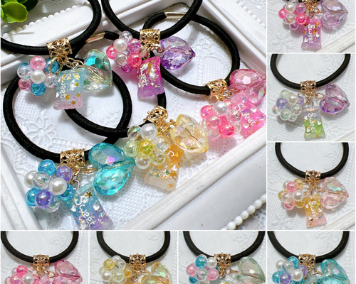 ヘアゴム  ジャラジャラ  パワーストーン  アメジスト✩＆ひねりビーズ ヘアゴム ジャラジャラ パワーストーン アメジスト✩＆ひねりビーズ