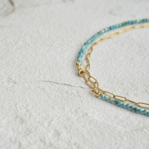 3way 小粒ターコイズとスクエアチェーンのコンビネックレス サージカル