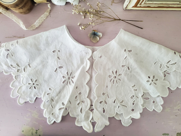フランス　アンティーク　カットワーク　ホワイト刺繍 L2731 フランスアンティーク刺繍パーツ 19世紀ホワイトワーク手