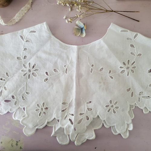 フランスアンティーク カットワーク刺繍のつけ襟 ハンドメイド レース