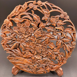 百花牡丹 （ぼたん） 参次元彫刻『極』 （アンティーク調） 透かし彫 楠彫刻 2枚目の画像