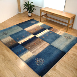特價16%OFF]常年保持在18℃的羊毛地毯]波斯加貝客廳196x143cm藍灰色 第1張的照片