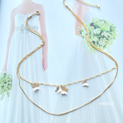 Double Chain Butterfly Gold Necklace 3枚目の画像