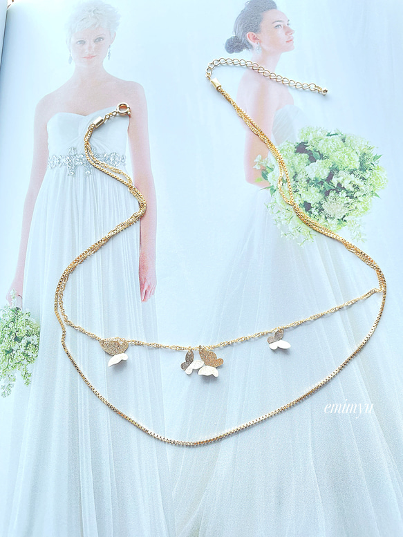 Double Chain Butterfly Gold Necklace 3枚目の画像