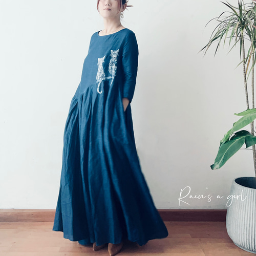 ハンドメイド　ワンピース　100size FACTORY ペルー綿ドット柄ギャザーワンピース 24SS-D-14