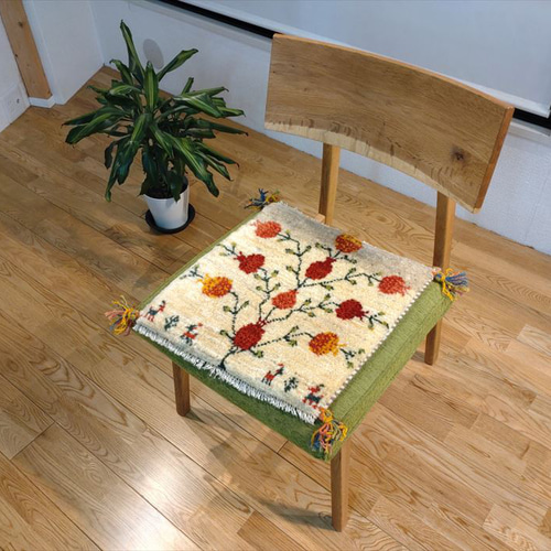 フラワープリント ペルシャ ギャッベ ミニマット 40.5×43 アイボリー