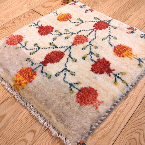 フラワープリント ペルシャ ギャッベ ミニマット 40.5×43 アイボリー