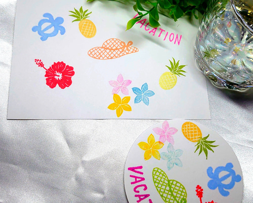 消しゴムはんこ「ハワイアン柄④」6個 はんこ・スタンプ smile