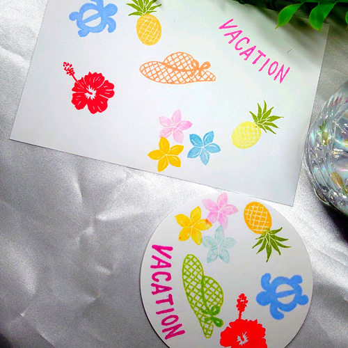 消しゴムはんこ「ハワイアン柄④」6個 はんこ・スタンプ smile stamp