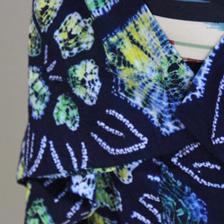 ◇現代 有松鳴海絞　浴衣◇【濃紺黄緑他】オリエンタルな雰囲気の抽象花が幻想的　裄67ｃｍ木綿浴衣　 12枚目の画像