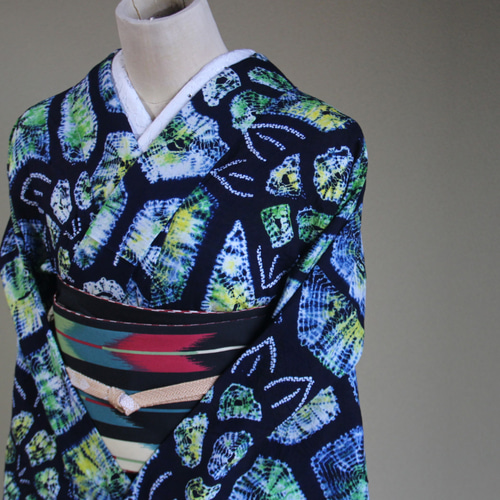 風鈴の音色＊有松鳴海絞り浴衣 単衣風 ネイビー A688 | kimono tento
