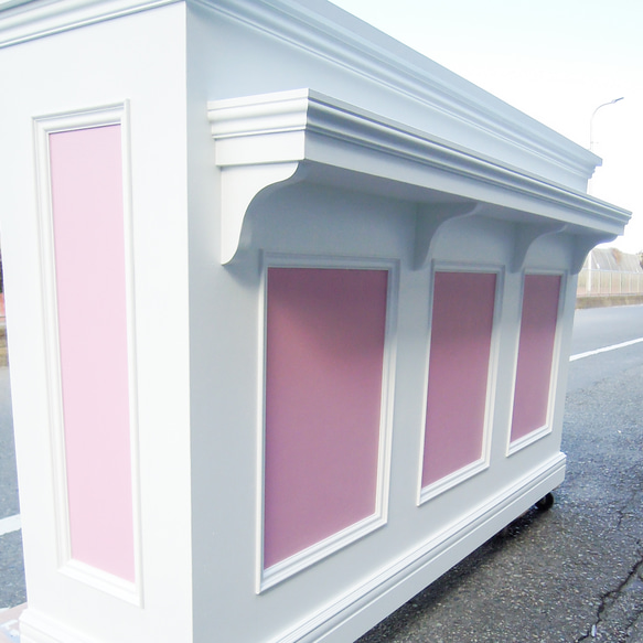 美容室 ネイルサロン L字カウンター レジ台 レセプションカウンター W1800ピンク  オーダーメイド家具店舗什器 4枚目の画像