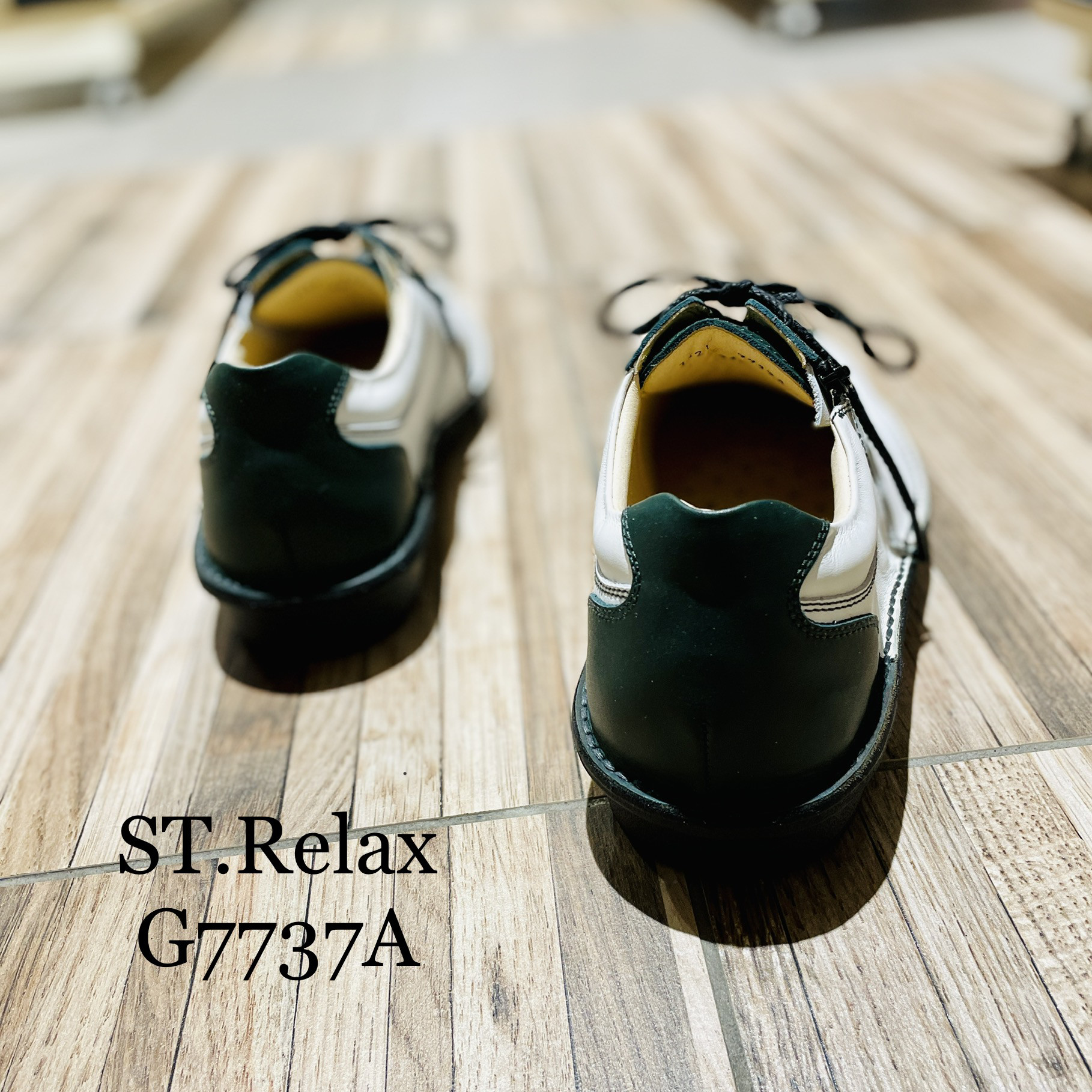 ◆体に優しいコンフォートシューズ／サイドファスナーシューズ／メンズ／G7737／グリーン＆ホワイト