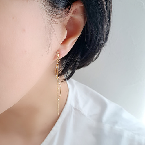 上品にまとまる*】痛くないイヤリング/ピアス ドットチェーン ゴールド