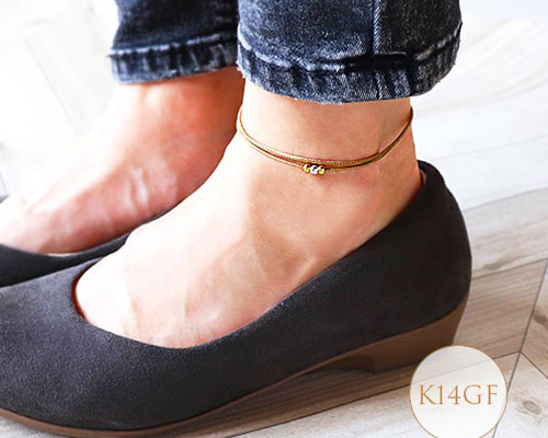 アンクレット つけっぱなし K14gf ＆ silver925 ビーズ シルバー