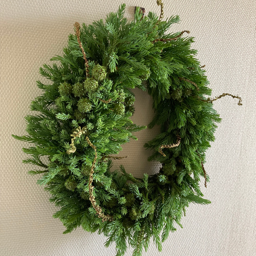受注制作】森のリース ~青みがかった杉の若葉 リース 音の庭 ~dried