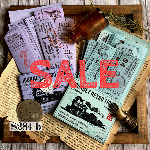 ☆SALE☆送料無料【S284-bコラージュ素材】海外和紙シール チケット 