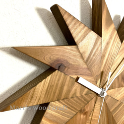国産杉を使った太陽モチーフの時計　ウッドサン　オイル仕上げ　ダークウォルナット色 5枚目の画像