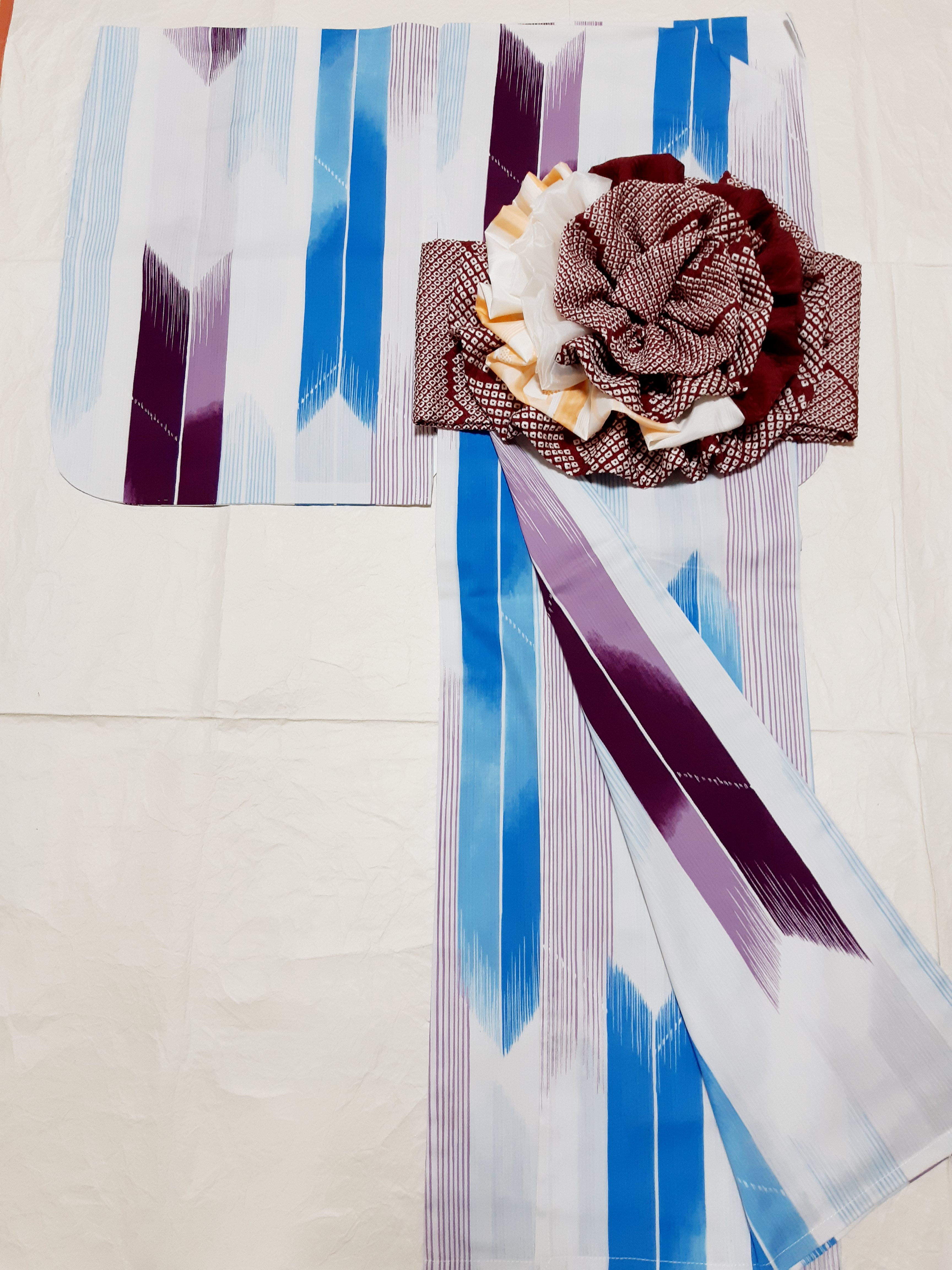 【新品】　ワンタッチ浴衣　くらわん浴衣　織矢絣様　簡単浴衣