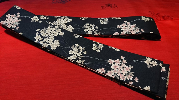 創作帯☆居合帯・半纏帯 リバーシブル 桜模様 巾約7cm 3枚目の画像
