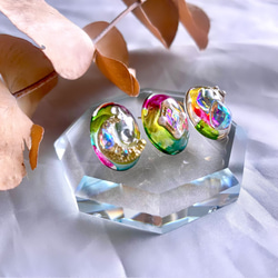 glass oval 3way watercolor Earrings 3枚目の画像