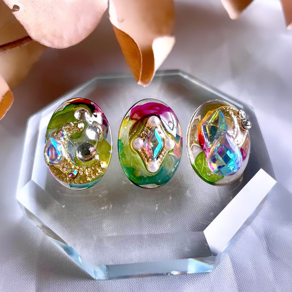 glass oval 3way watercolor Earrings 1枚目の画像