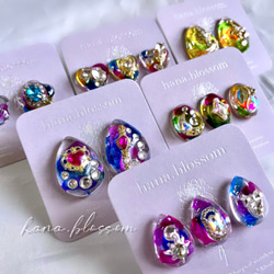 glass oval 3way watercolor Earrings 10枚目の画像